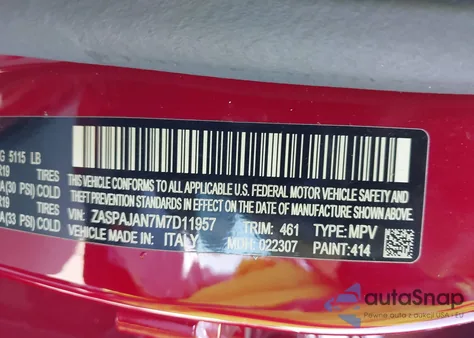 2021 Alfa Romeo Stelvio Rwd из США, поврежденный, VIN ZASPAJAN7M7D11957